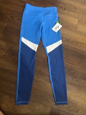 NWT. ZYIA Blue Colorblock Leggings with White Accents